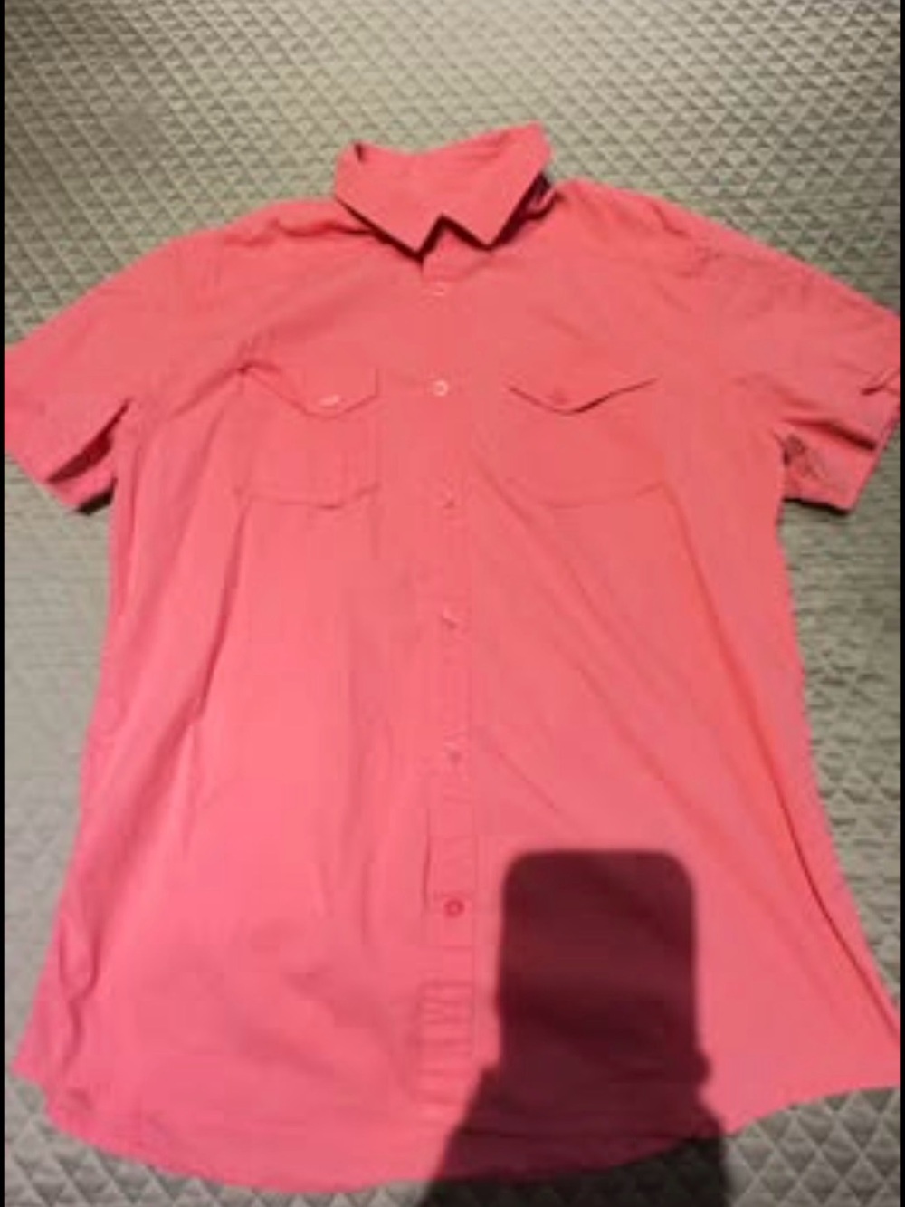 GUESS Men’s Slim Fit Short Sleeve Button-Up Shirt - Coral Pink